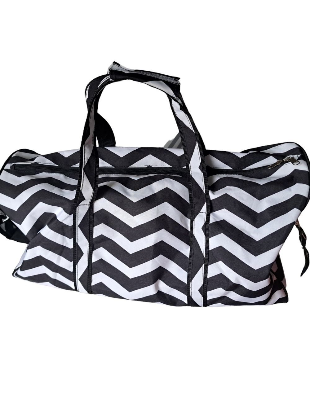 WB BLACK WHITE Chevron print zig zag duffle travel beach gym bag coastal XL